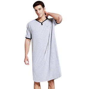 2020 Men Sleepwear Long Nightshirt Short Sleeve Nightwear Night Shirt Soft Comfortable Loose Sleep Shirt Male Home Clothing #3