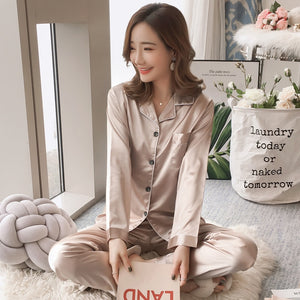 Cardigan long sleeve pajamas women's sports and leisure pajamas solid color suit long pajamas two-piece women