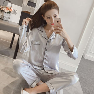 Cardigan long sleeve pajamas women's sports and leisure pajamas solid color suit long pajamas two-piece women