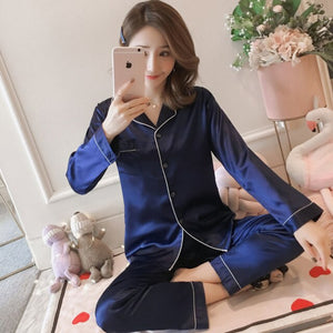 Cardigan long sleeve pajamas women's sports and leisure pajamas solid color suit long pajamas two-piece women