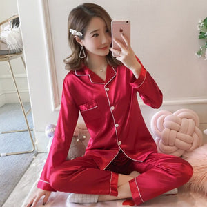 Cardigan long sleeve pajamas women's sports and leisure pajamas solid color suit long pajamas two-piece women