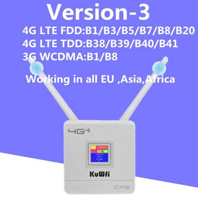 KuWfi 4G Sim Wifi Router CAT4 150Mbps Wireless CPE Router Unlocked 4G LTE FDD/TDD Router With External Antennas WAN/LAN RJ45