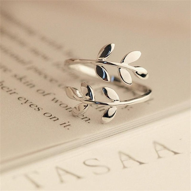 Charms Two colors Olive Tree Branch Leaves Open Ring for Women Girl Wedding Rings Adjustable Knuckle Finger Jewelry Xmas