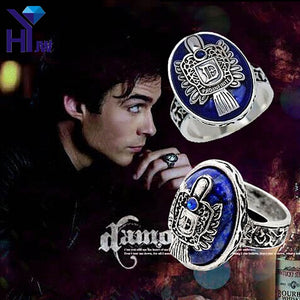 Vintage The Vampire Diaries Ring D Salvatore Damon Stefan's Elena Punk Rings Lapis Lazuli Blue Crystal Moives Jewelry US 6-12
