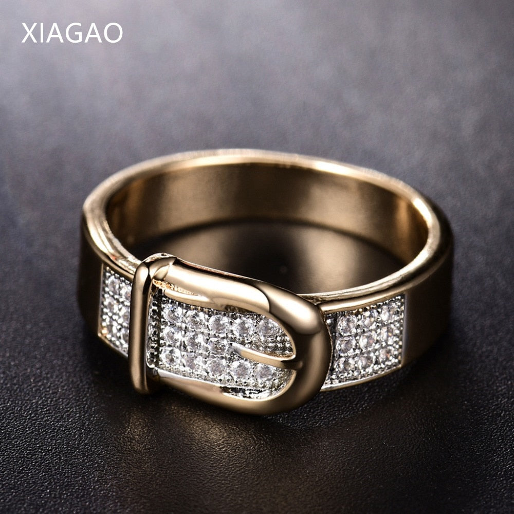 XIAGAO Fashion Jewelry Copper Finger Rings for Women with Stone Cubic Zirconia Belt Gold-Color Unique 2017 New Arrival ZR605