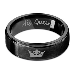 YAKAMOZ Fashion Stainless Steel Couple Rings Black Crown Her King His Queen Couple Jewelry Anniversary Valentine's Day Gifts