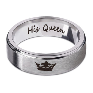 YAKAMOZ Fashion Stainless Steel Couple Rings Black Crown Her King His Queen Couple Jewelry Anniversary Valentine's Day Gifts