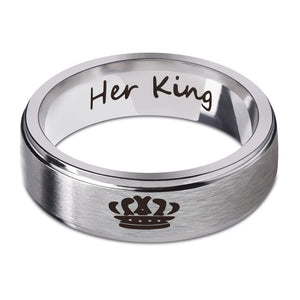 YAKAMOZ Fashion Stainless Steel Couple Rings Black Crown Her King His Queen Couple Jewelry Anniversary Valentine's Day Gifts