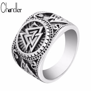 Chandler New Valknut Signet Ring Scandinavn Odin Symbol Norse Viking Jewelry Mens Boys Silver Plated Biker Ring Fashion Jewelry