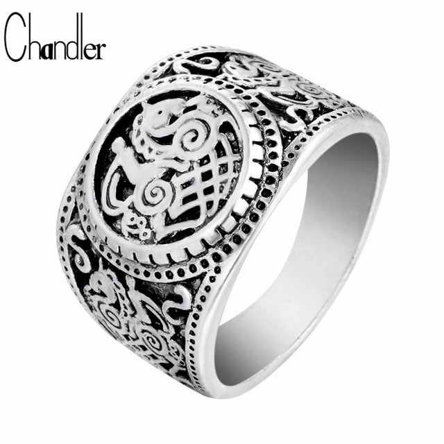 Chandler New Valknut Signet Ring Scandinavn Odin Symbol Norse Viking Jewelry Mens Boys Silver Plated Biker Ring Fashion Jewelry