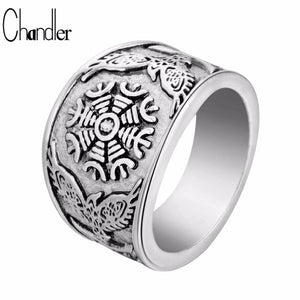 Chandler New Valknut Signet Ring Scandinavn Odin Symbol Norse Viking Jewelry Mens Boys Silver Plated Biker Ring Fashion Jewelry