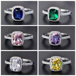 New Style White/Yellow/Purple/Blue/Green/Pink Crystal Rings For Women  Silver Colorful Ring Fashion Jewelry