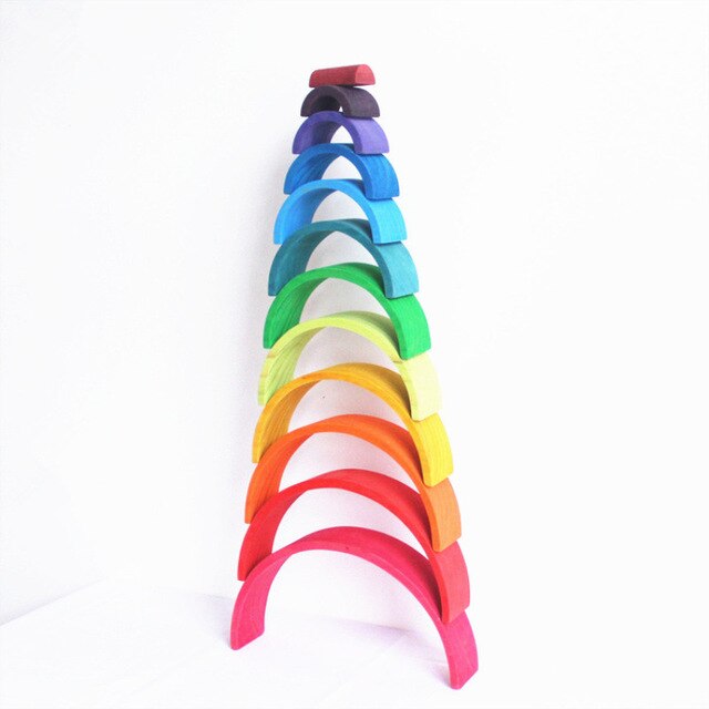 DROPSHIPPIN 12Pcs wooden rainbow blocks wooden building blocks For Kid Rainbow Building Blocks Montessori educational wooden toy