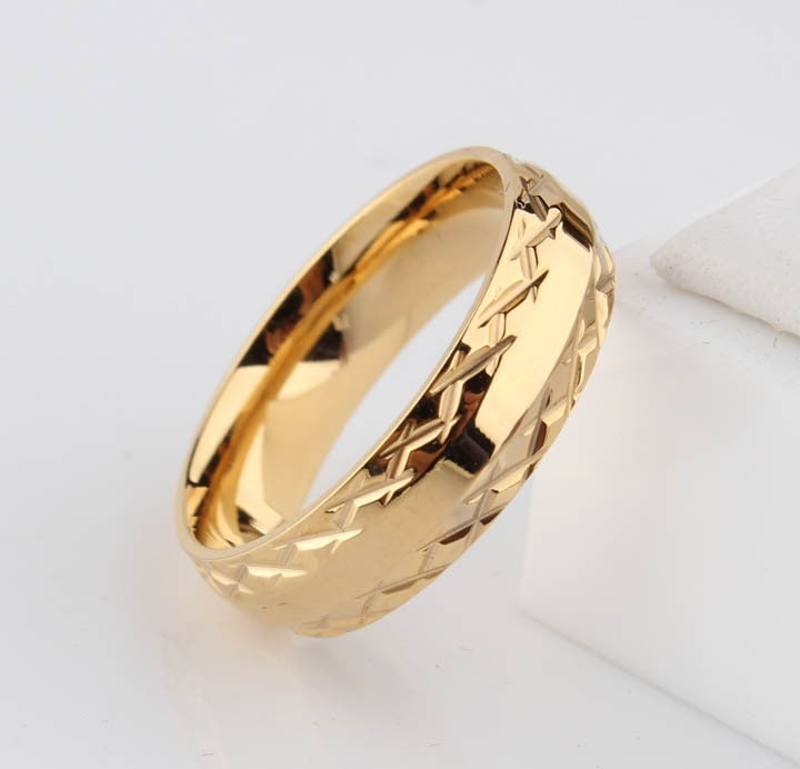 gold color lace wedding rings for men women 6mm pattern stainless steel couple Promotion  jewelry wholesale