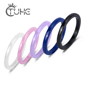 2mm Light Pink Black White Blue Purple Beautiful Smooth Ceramic Ring For Women Modern Wedding