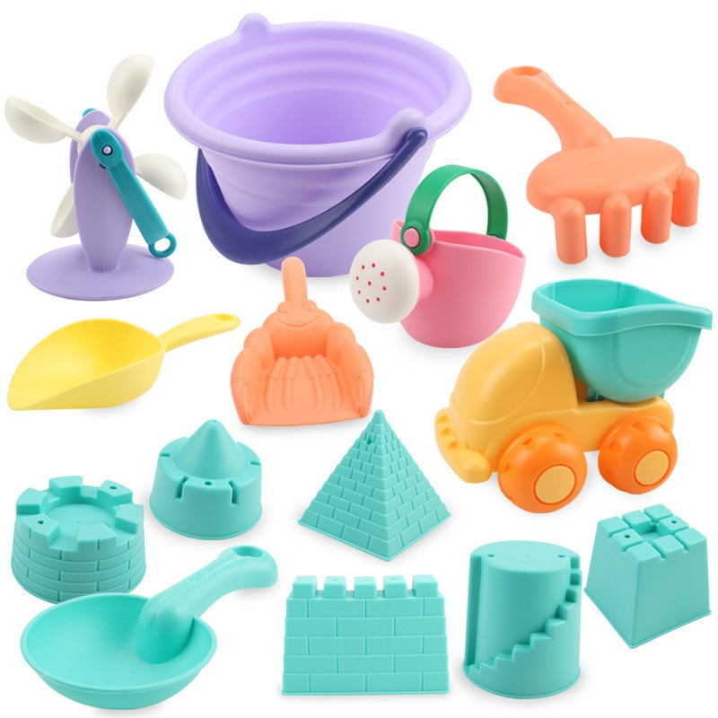 soft Silicone beach toys for children SandBox Set Kit Sea sand bucket Rake Hourglass Water Table play and fun Shovel mold summer