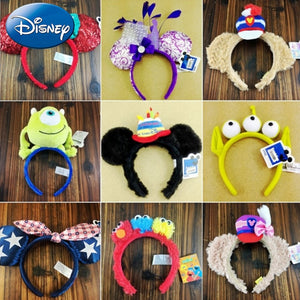 Disney Mickey Minnie Hairband Game Headdress Ears Sequin Hair-Bands Princess Head Hoop Plush Toy Kid Gift