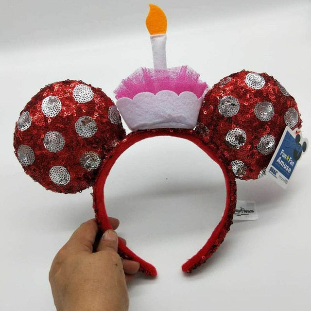 Disney Mickey Minnie Hairband Game Headdress Ears Sequin Hair-Bands Princess Head Hoop Plush Toy Kid Gift