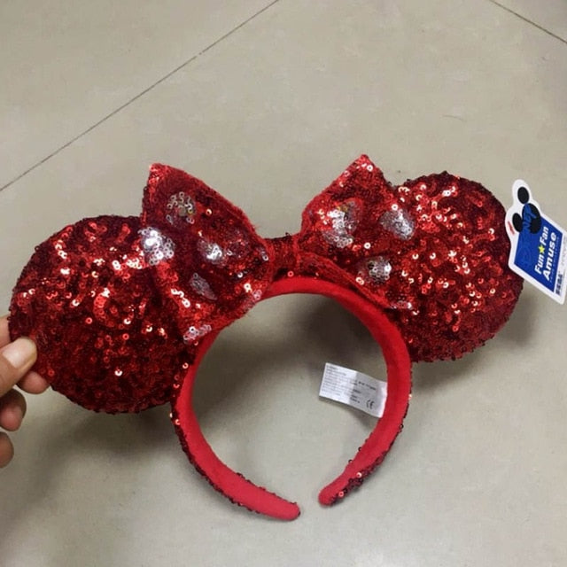 Disney Mickey Minnie Hairband Game Headdress Ears Sequin Hair-Bands Princess Head Hoop Plush Toy Kid Gift