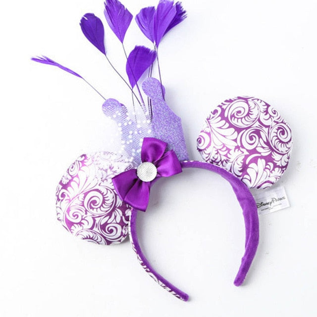 Disney Mickey Minnie Hairband Game Headdress Ears Sequin Hair-Bands Princess Head Hoop Plush Toy Kid Gift