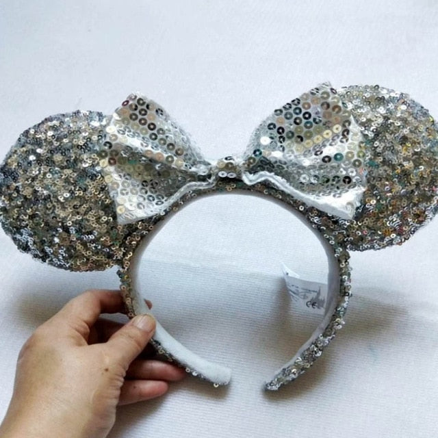 Disney Mickey Minnie Hairband Game Headdress Ears Sequin Hair-Bands Princess Head Hoop Plush Toy Kid Gift