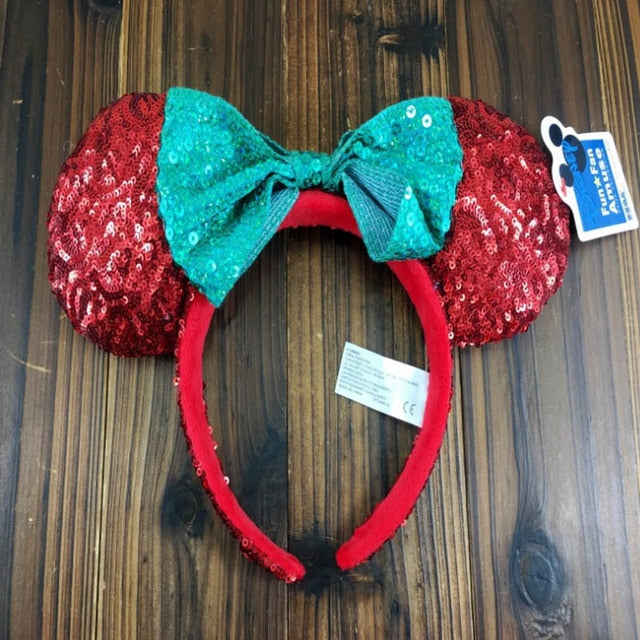 Disney Mickey Minnie Hairband Game Headdress Ears Sequin Hair-Bands Princess Head Hoop Plush Toy Kid Gift