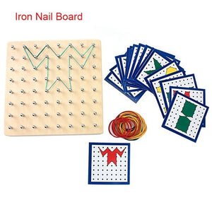 Wooden Rubber Iron Nail Board Cards Shapes and Colors Practical Life Skills Preschool Kids 2-4