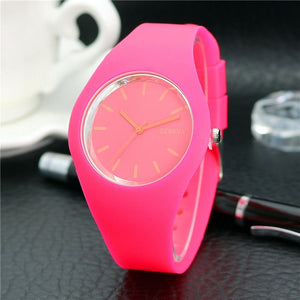 1 Pcs Women Quartz Watch Candy Color Dial with Silicone Band LXH