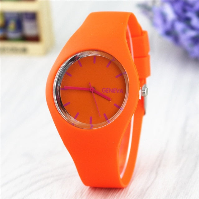 1 Pcs Women Quartz Watch Candy Color Dial with Silicone Band LXH