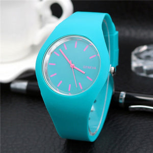 1 Pcs Women Quartz Watch Candy Color Dial with Silicone Band LXH