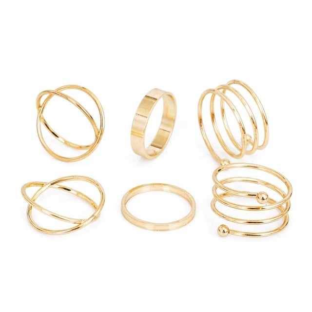 Vienkim 6pcs/Set Unique Ring Set Punk Style Gold Color Knuckle Rings for women Finger Ring Gift